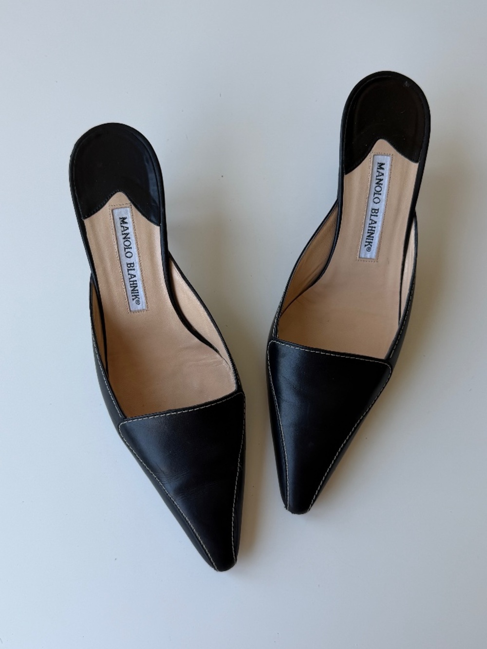 Manolo Blahnik Vintage black leather mules, IT 38.5 - Picture 1 of 12